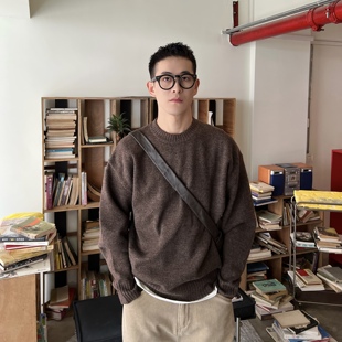 长袖 nick 简约咖色柔软套头毛衣男士 秋冬韩版 圆领宽松上衣 tian