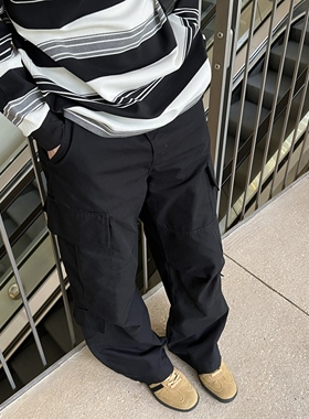 Nick Tian 秋冬美式复古多口袋百搭工装裤男黑色直筒宽松休闲裤
