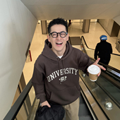 Nick 休闲宽松字母上衣 新款 Tian 加绒加厚复古刺绣连帽卫衣男冬季