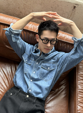 Nick Tian 韩系简约高级感纯色牛仔衬衫男秋季宽松简约风长袖衬衣