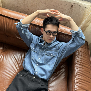 宽松简约风长袖 Nick 男秋季 韩系简约高级感纯色牛仔衬衫 衬衣 Tian