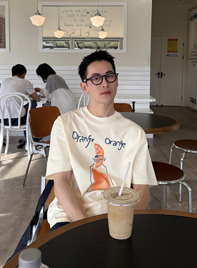 Nick Tian 水果印花短袖T恤男夏季新款美式休闲小众设计宽松百搭