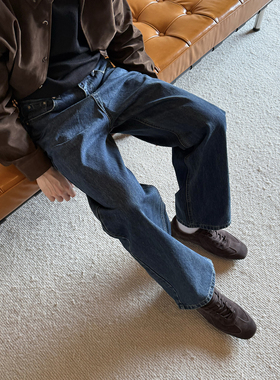 Nick Tian 极简风纯色小直筒牛仔裤男秋冬新款宽松休闲韩版长裤子