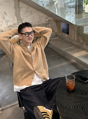 Nick Tian 老钱风纯羊毛针织开衫男秋冬新款休闲圆领毛衣打底衫