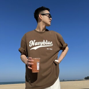 Tian 复古圆领短袖 夏季 纯色印花T恤男美式 宽松休闲上衣 新款 Nick