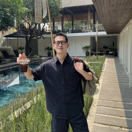 NickTian极简风仿亚麻短袖衬衫