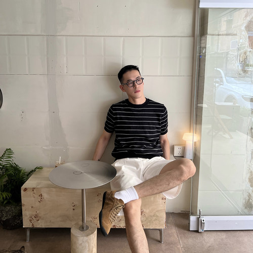 NickTian老钱风条纹针织短袖