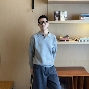 针织衫 Nick 韩系长袖 一粒扣极简高级感翻领毛衣男秋冬季 上衣 Tian