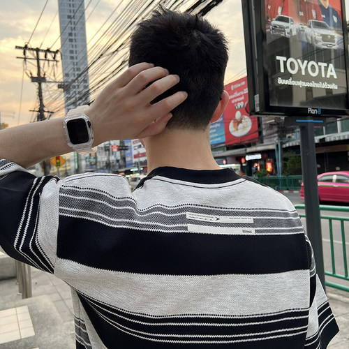 NickTian粗条纹小众设计短袖T
