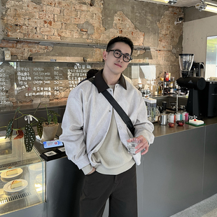 pu皮领拼色麂皮夹克男新款 早春款 休闲复古风翻领外套 Tian Nick