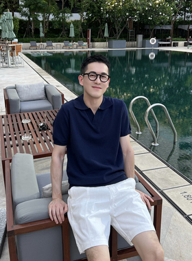 Nick Tian 海鸥领老钱风针织冰丝短袖男夏季新款翻领休闲T恤上衣