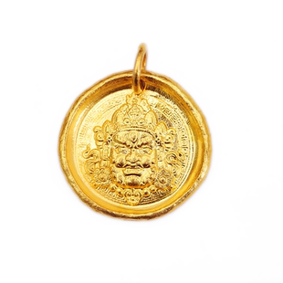 黄金财神吊坠男女款实心圆牌定制古法手镯吉言金足金999国潮吊坠