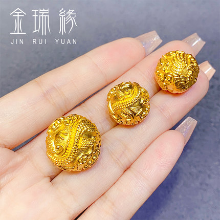 古法手工錾刻黄金龙凤珠女999足金龙凤转运珠情侣手链diy项链配件