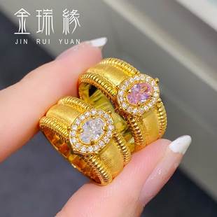 黄金点钻中古鸽子蛋戒指999足金莫桑显大指环纯金2024新款送女友