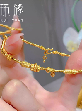 古法黄金小盘缠手链女足金999本命年平安无事小金圈葫芦DIY手串