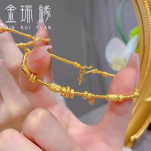 古法黄金小盘缠手链女足金999本命年平安无事小金圈葫芦DIY手串