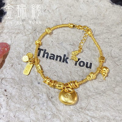 黄金小胖福金圈盘缠手链新款999足金葫芦平安喜乐手串纯金送女友