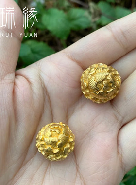 古法黄金牡丹花转运珠富贵圆满足金手链路路通古法錾刻DIY配件女