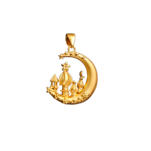 3D黄金月亮城堡吊坠999足金2023新款星月锁骨链项链一体链送女友