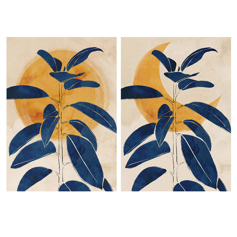 装饰画背胶月亮海报打印贴画画芯儿童房清新北欧韩系小花卉太阳