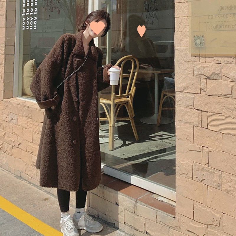 ins外套咖色冬毛羊羔女大衣中长款韩版外套时尚新款秋冬上衣2025
