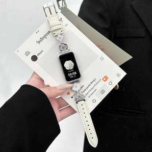 6pro女生高级感新款 腕带荣耀智10能运动band7 皮质替换带 9表带秋冬创意鎏金四叶草皮质8nfc版 适用华为手环10