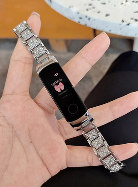 适用荣耀手环4/5表带智能运动band7/6pro满钻款腕带个性潮男女通用金属表链可替换配件云顶创想