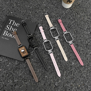 适用小米手环8pro表带新款 男女秋冬皮质替换带云顶创想 9Pro手表创意猫耳针扣皮质腕带7pro智能运动ins风时尚