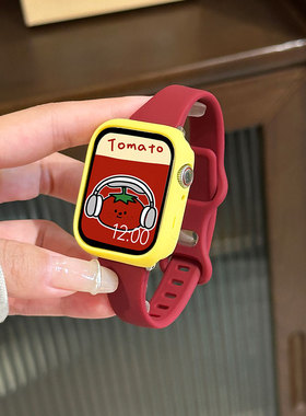 适用iwatchs9表带拼色硅胶s10男女款苹果s8/s7/s6/se/5/4代手表表带applewatchse液态硅胶表带保护壳云顶创想