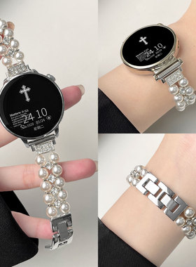 适用oppowatchS表带X2mini手表oppowatch3十字钻珍珠串珠表链oppo智能watch运动4pro女款X2高级watch2替换带