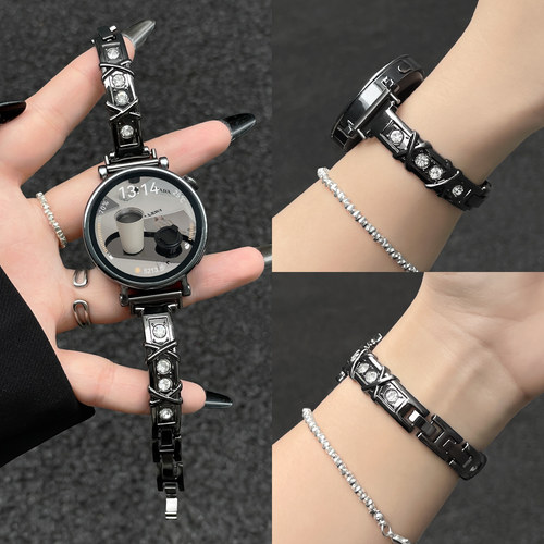 适用华为watch gt6表带金属交叉镶钻gt5手表带新款gt4女表高级感watchgt6pro运动gt3智能女士专用夏天时尚