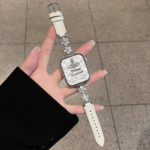 适用苹果iwatch山茶花针扣皮表带
