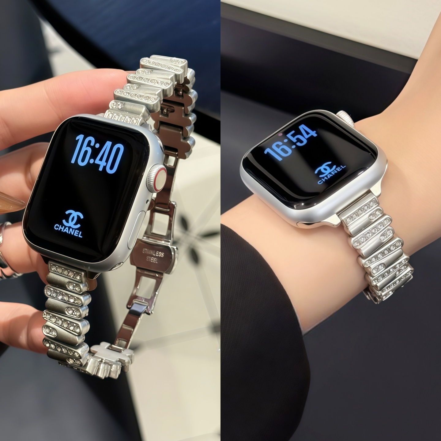 云顶适用iwatch不规则闪钻女表带