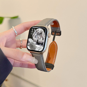 适用OPPO watch4pro手表表带荔枝纹皮质腕带oppowatchX2mini智能3/2/1代运动男款磁吸扣X/X2替换带云顶创想