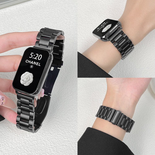 适用小米手环9pro三珠不锈钢表带