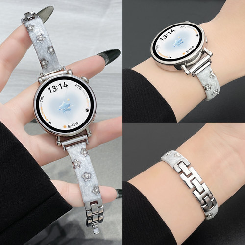 适用oppo手表watchx3mini表带鎏金手镯金属花朵链oppo watch x2mini手表带高级感4pro运动表链watchs夏季女生