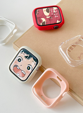 适用Applewatch硅胶保护壳S10/S11硅胶保护套iwatchS8/9半包软壳S7透明S6防摔SE苹果手表Ultra保护壳贴膜配件