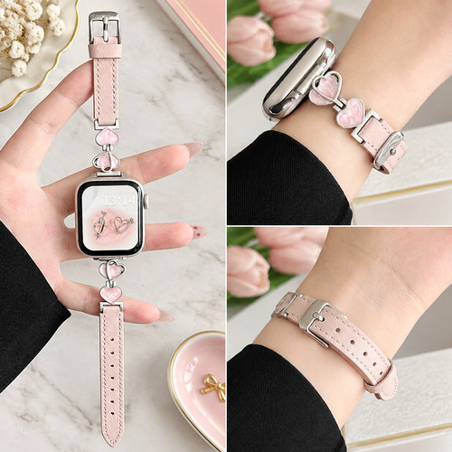 适用于小米手环10pro表带女款双心皮质红米watch6手表带秋冬新品8/9pro系列运动redmi5智能腕带高级感4小众