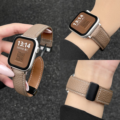 适用vivo watch GT2手表表带秋冬荔枝纹磁吸皮质vivowatchgt手表带vivo3/2/1腕带高级感配件男女替换带配件