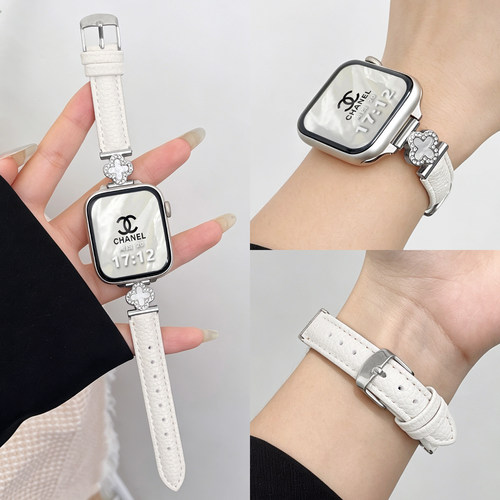 适用于苹果手表带s12新款皮质s11女生四叶草s10夏天applewatch运动腕表链s9智能iwatchse3表带小众s8时尚高级