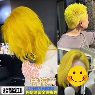 柠檬黄染发膏2023流行色樱花粉银灰色冰蓝色染发剂自己在家染头发