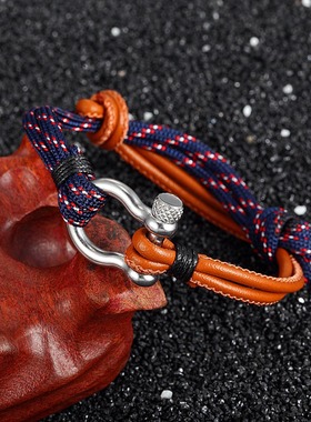 亚马逊速卖通热销伞绳皮革可调节求生手链工厂直销