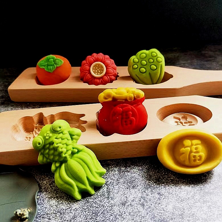 新款木质烘焙木制模具桃山皮绿豆糕南瓜饼青团月饼花样馒头模具