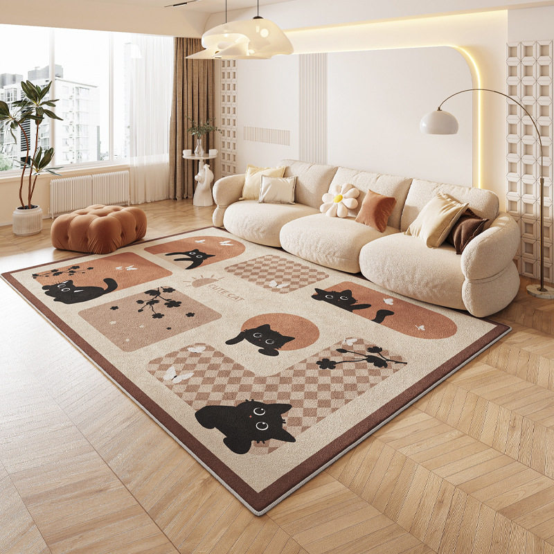 中古风客厅仿羊绒地毯感耐脏防滑沙发茶几毯卧室加厚隔凉地毯