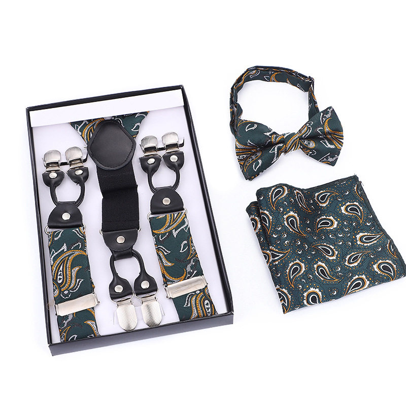 成人男士6夹吊裤带可调节弹性Y型男裤背带三件套西装衬衫防滑带