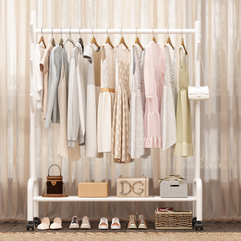 家用卧室落地挂衣架晾衣架室内可移动单杠置物架简易不占地