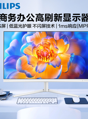 飞利浦办公电脑显示器24英寸120Hz低蓝光护眼27寸白色副荧屏2K4K