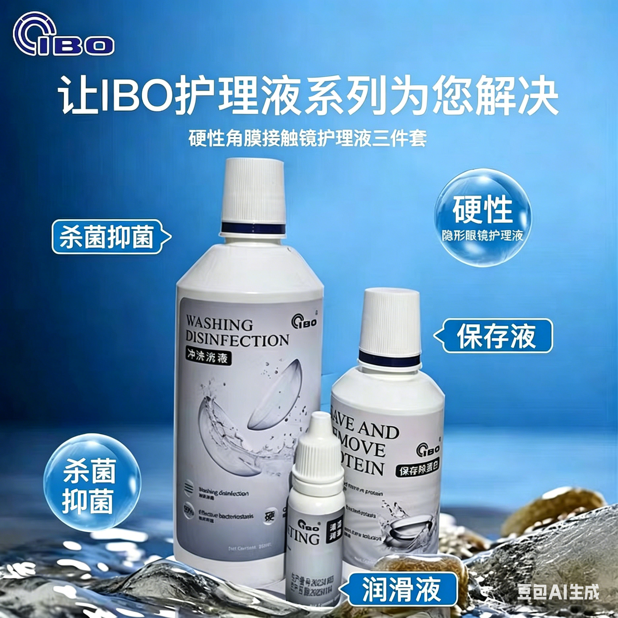 ibo保存液角膜塑形镜接触镜OK镜润滑冲洗3件套 欧维视通用麦迪格