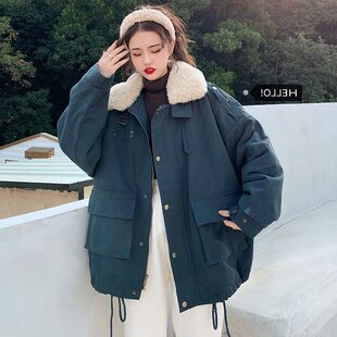 工装棉服女ins港风冬季新款学生韩版宽松羊羔毛外套加绒加厚棉衣