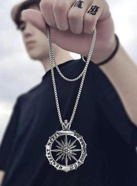 钛钢项链太阳神项链男潮牌欧美街头女个性吊坠百搭嘻哈长款毛衣链